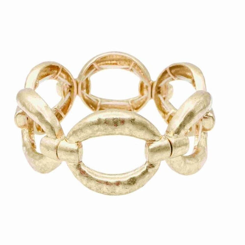 Worn Gold Open Circle Stretch Bracelet | Adjustable Metal Bangle